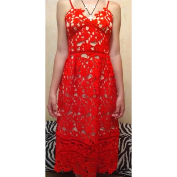 red lace midi dress spaghetti straps